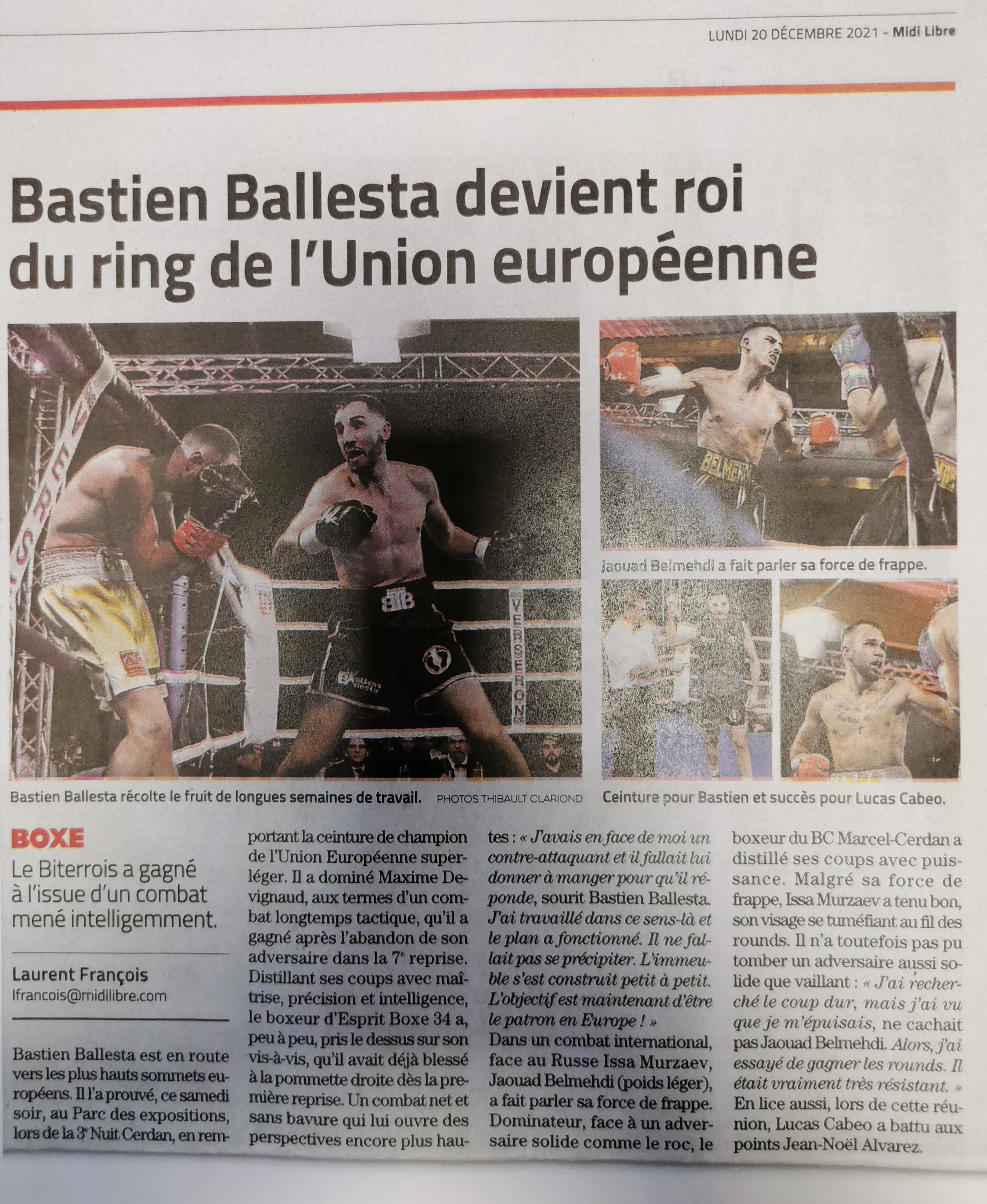 Bastien BALLESTA devient roi du ring de l'Union Européenne