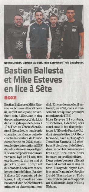Bastien BALLESTA et Mike ESTEVES en lice à Sète