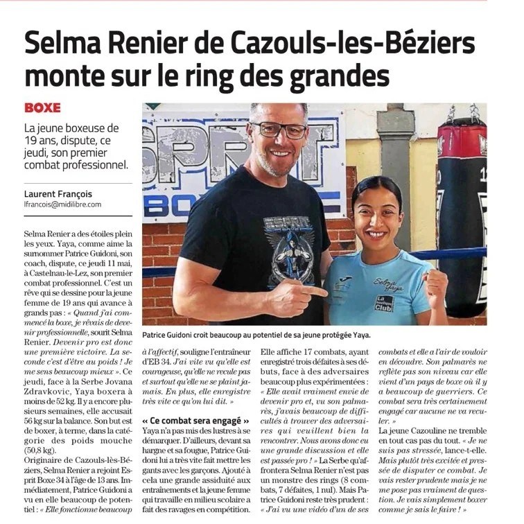 Selma RENIER monte sur le ring des grandes